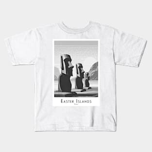 Monochrome  black and white Moai Statues of Easter Island Kids T-Shirt